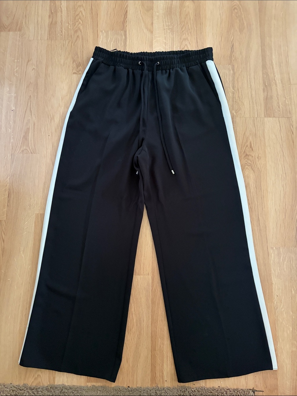 River Island Sienna Hope Wide Leg Pants US 14 UK 18 Black White Stripe